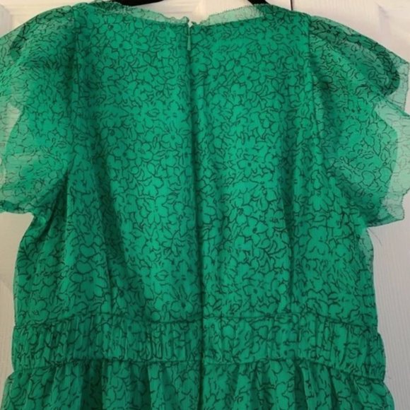 WHISTLES Green Midi Sketched Floral Frill Dress Chiffon US 2 Small RRP $339 - Picture 6 of 7